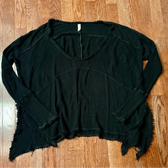 Free People V-Neck Long Sleeve Waffle Top - Picture 1 of 12
